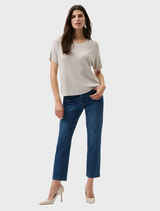 Medium blue slim fit jeans by Gia, crafted from Featherweave denim for a comfortable and chic silhouette.
