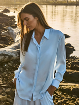 Light blue soft shirt, designed for comfort with a relaxed fit, perfect for everyday casual outfits.