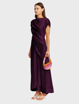 Elegant fig-colored maxi dress with a loose silhouette, perfect for casual or formal occasions.