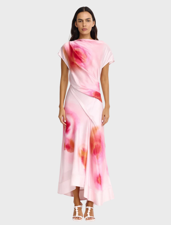 Glatton Maxi Dress in Flamingo Sand, featuring a flowing design and soft fabric, perfect for summer occasions.