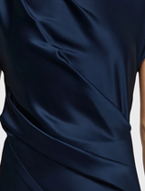 Sapphire Glatton Maxi Dress, a woven satin piece with a fluid silhouette, designed for impactful wedding guest attire.