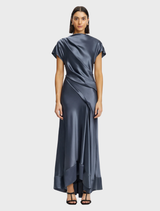 Slate-colored Glatton Maxi Dress featuring a flowing silhouette and elegant design, perfect for formal or casual occasions.