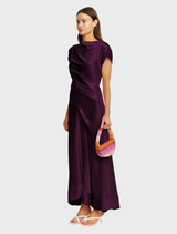 Elegant fig-colored maxi dress with a loose silhouette, perfect for casual or formal occasions.