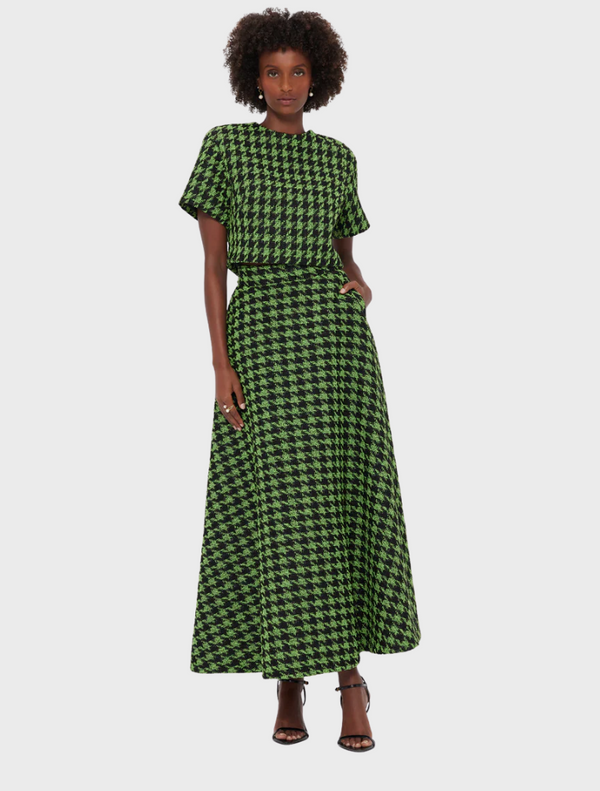 Green and black checkered dress made from a soft cotton blend fabric.