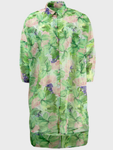 Floral green shirt featuring pink and green flowers, identified as Something Borrowed Shirt - Green Floral.