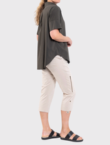Half Zip Shirt in Bark by Mela Purdie, featuring a stylish zip collar, short sleeves, and a breathable cotton blend material.