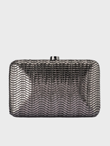 Gunmetal textured clutch bag by Hannah, featuring a sleek design suitable for formal occasions.