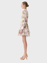 The Met x CAMILLA Button Front Frill Dress, a modern heirloom with intricate details inspired by European decorative artworks.
