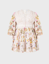 Hand-sewn Button Front Frill Dress showcasing delicate art-inspired details from The Met x CAMILLA collection.