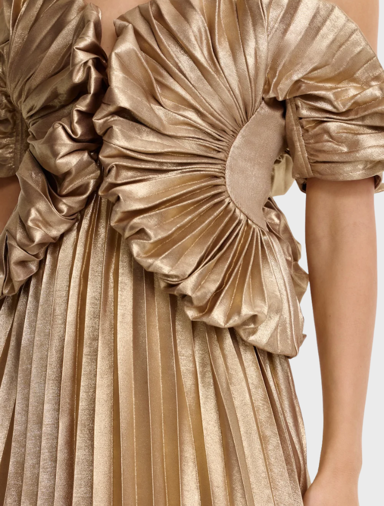 Stunning gold Hillsome maxi dress with a graceful design, suitable for both daytime and evening wear.