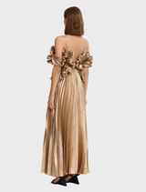 Chic gold maxi dress by Hillsome, showcasing a flattering fit and versatile style for various occasions.
