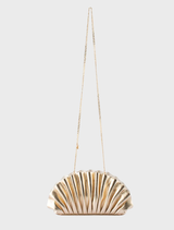 Stylish gold clutch by Hollie, featuring pleats, ideal for adding glamour to any evening attire.
