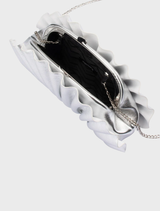 Hollie silver clutch with pleated texture, ideal for evening events and adding elegance to any outfit.