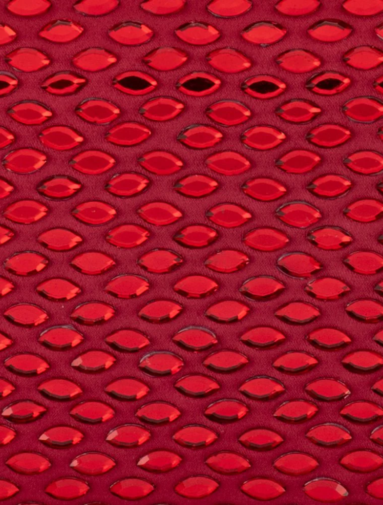 Burgundy Brooks Hotfix clutch with a stylish chain strap, combining elegance and functionality.