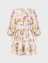 Button Front Frill Dress inspired by European art, featuring delicate details from The Met x CAMILLA collection.