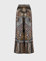 Luxurious Istanbul Animalia lounge pants with a button front, relaxed fit, and elastic waistband, designed for comfort and style.
