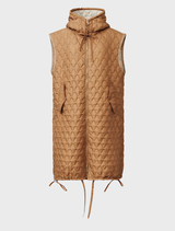 Light brown jacket displayed on a hanger, featuring a classic design and a smooth fabric texture.
