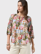 Blouse with V neckline, self-tie collar, and blouson sleeves, part of Loobie's Story's Spring 26 Ceylon collection.