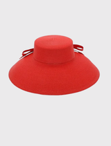 Red Droop Hat by Jess, made of polypropylene, showcasing a large bow trim for a stylish vintage-modern appearance.