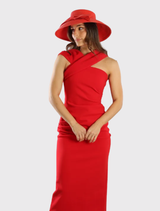 Jess Droop Hat in red, crafted from polypropylene, adorned with a large bow for a feminine vintage-modern design.