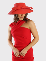 Red Jess Droop Hat made of polypropylene, featuring a large bow trim for a vintage style with a modern twist.