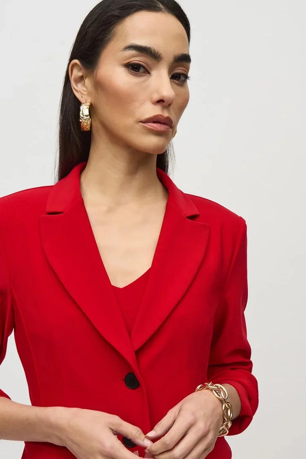 Buttoned Single Breasted Blazer - Red