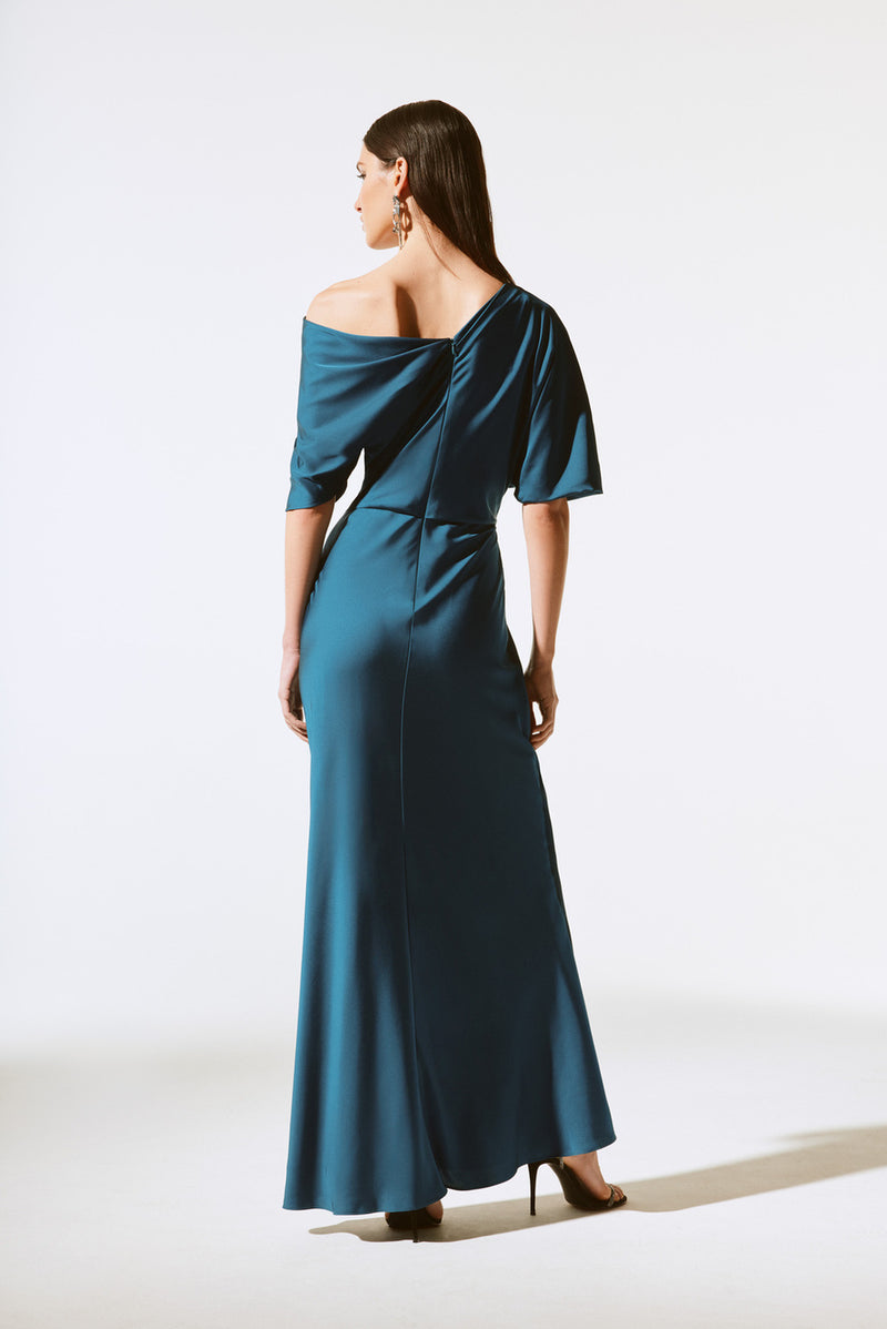 Boat Neck Draped Evening Dress