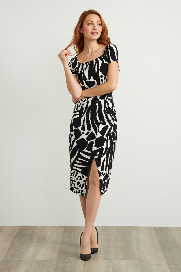 Joseph Ribkoff Animal Print Cap Sleeve Dress - Vanilla/Black