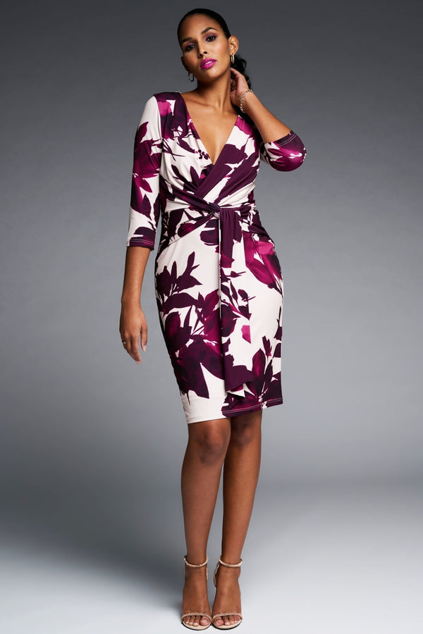 Floral Wrap Dress - Champagne/Mulberry