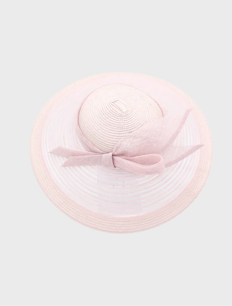 Stylish pink Josephine fascinator adorned with decorative elements, suitable for weddings or upscale gatherings.