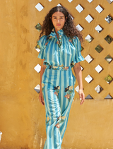 Julianna shirt featuring a stylish stripe pattern in soft colors, perfect for casual or semi-formal occasions.