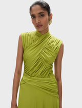 Stunning apple-colored Juniper gown, designed with a flattering fit and elegant fabric for formal occasions.