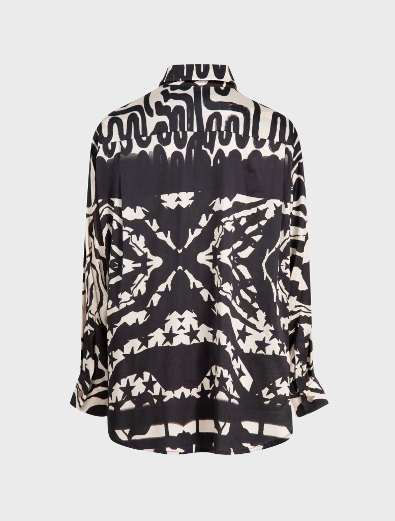 A black and stone casual shirt laid flat, featuring a simple, stylish design suitable for everyday wear.