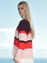 Relaxed-fit red and multi-striped jumper made from a soft wool blend, featuring an embroidered 'Cooper' logo for brand recognition.