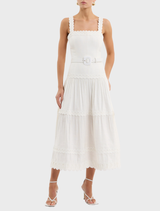 Elegant ivory Kahlia Midi Dress with a flattering fit, perfect for formal events or casual outings.