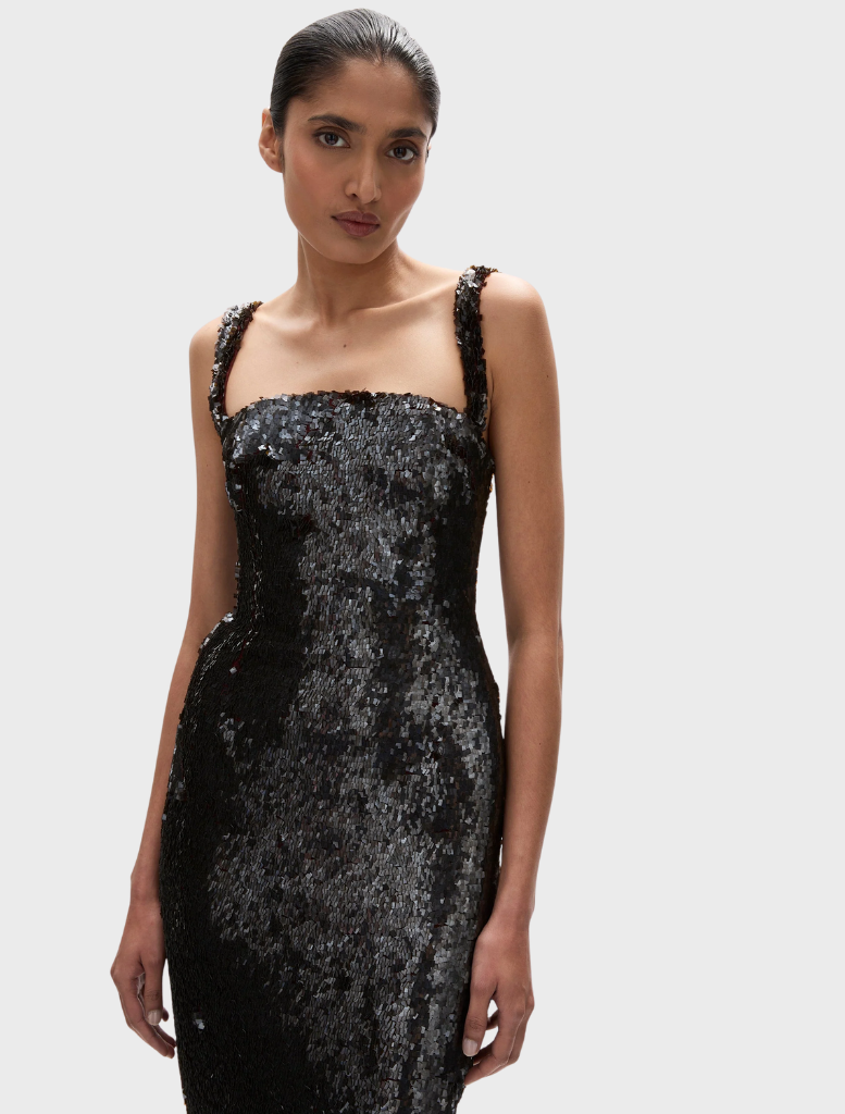 Stunning chocolate Kaia gown showcasing a sophisticated style with a flattering fit, suitable for evening wear.