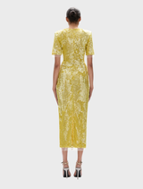 Lime-colored Kaia Sleeve Dress with stylish sleeves, offering a fresh look for both casual outings and formal events.