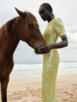 Kaia Sleeve Dress in lime green, featuring a stylish design and elegant sleeves, perfect for casual or formal occasions.