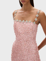 Elegant Karter Dress in rosewater, showcasing a delicate and feminine silhouette.