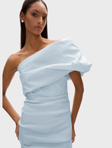  Stunning ice-colored Kat gown featuring a graceful design and soft draping, ideal for special events.