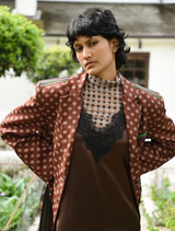 Relaxed-fit russet multi jacket with contrast stripes, flap pockets, and full lining, designed for a coordinated look.