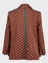 Relaxed-fit russet multi jacket with contrast stripes, flap pockets, and full lining, designed for a coordinated look.