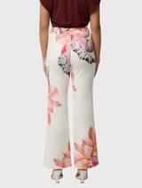 Kelsey Stretch Linen Viscose Trousers in Nautilus Bloom, characterized by a fit-and-flare shape and practical hip pockets.