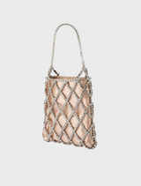 Metallic fabric bag with a stylish chain strap, perfect for adding a touch of elegance to any outfit.