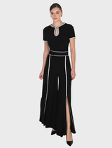 Black knit pants arranged neatly, emphasizing their versatility for casual or lounge wear.