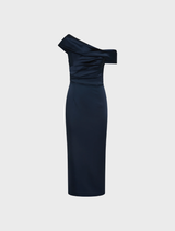 Lessa Midi Dress in navy, featuring a fitted bodice and flowing skirt, perfect for elegant occasions.