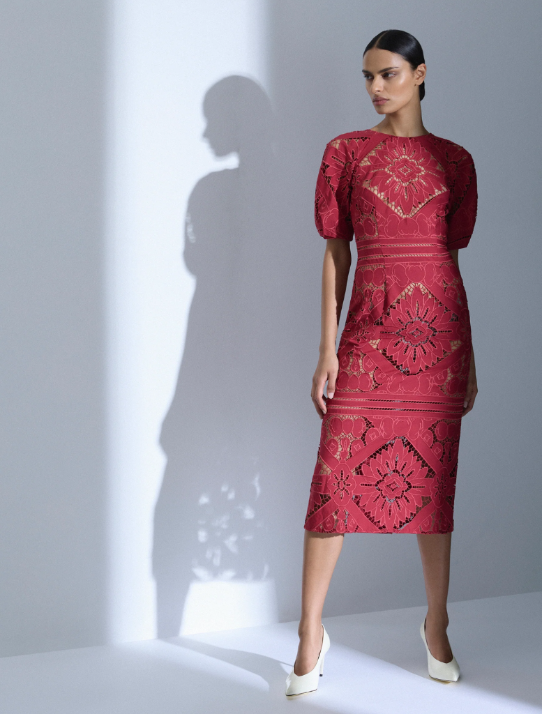 Letitia Midi dress in garnet color, featuring a flowing silhouette and elegant design suitable for various occasions.
