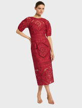 Elegant Letitia Midi dress in garnet, designed with a flattering silhouette for versatile wear at any occasion.