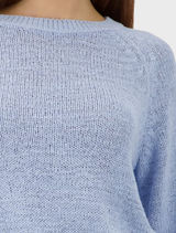 Basic ribbons sweater in light sky color, perfect for layering in cooler weather.