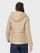 Beige Bern quilted jacket hanging, emphasizing its stylish quilted pattern and contemporary look.